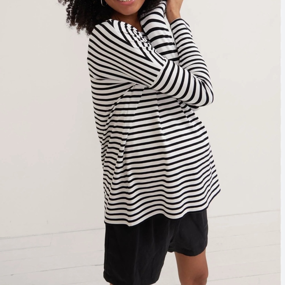 Hatch Black and White Striped Long Sleeve Top Sz 1/S